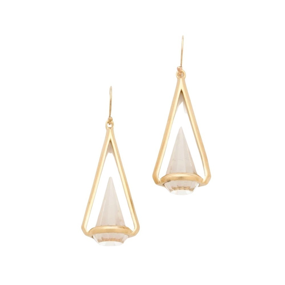 Geometric Gold-Tone Drop Earrings with Crystal Cone Detail